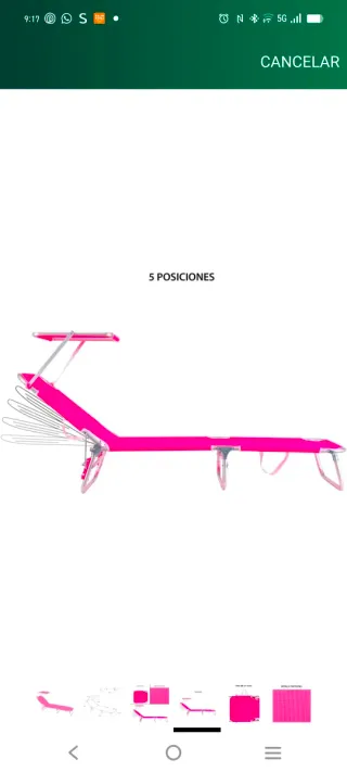 Tumbona playa con parasol rosa de marca Lolahome.