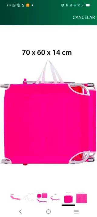 Tumbona playa con parasol rosa de marca Lolahome.