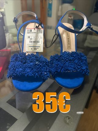 Zapatos Zara Basic tacón azul flores 36 3️⃣5️⃣€