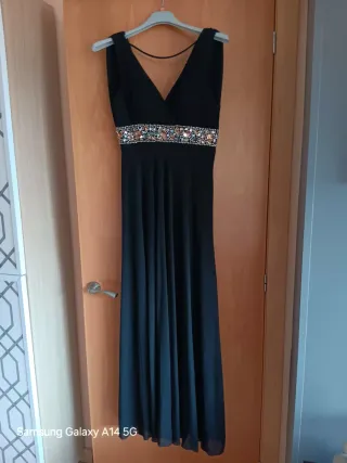 Vestido Negro Fiesta Pedrería Talla M