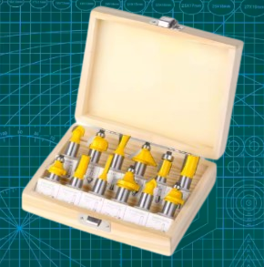 Estuche de madera con 12 fresas de 8mm. Nuevas