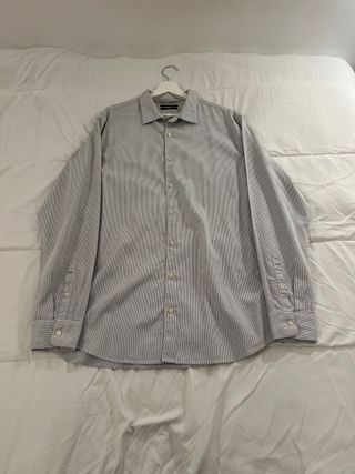 Camisa Mango Rayas Gris y Blanca