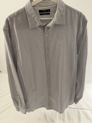 Camisa Mango Rayas Gris y Blanca