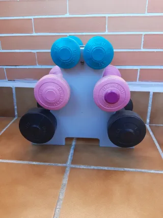 Set Mancuernas Colores con Soporte