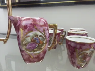 Juego Tazas Vintage Porcelana Rosa y Oro