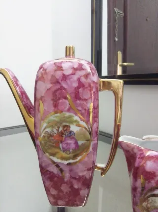 Juego Tazas Vintage Porcelana Rosa y Oro