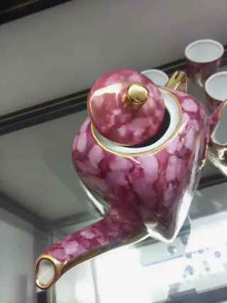 Juego Tazas Vintage Porcelana Rosa y Oro