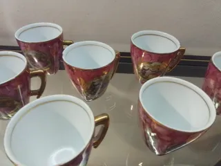 Juego Tazas Vintage Porcelana Rosa y Oro