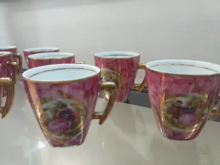 Juego Tazas Vintage Porcelana Rosa y Oro