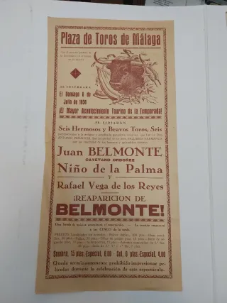 Cartel Toros Málaga 1934