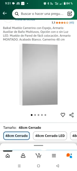 Armario Baño Suspendido con Espejo