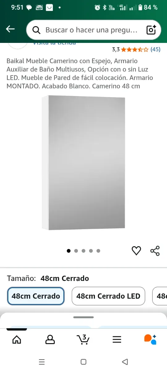 Armario Baño Suspendido con Espejo