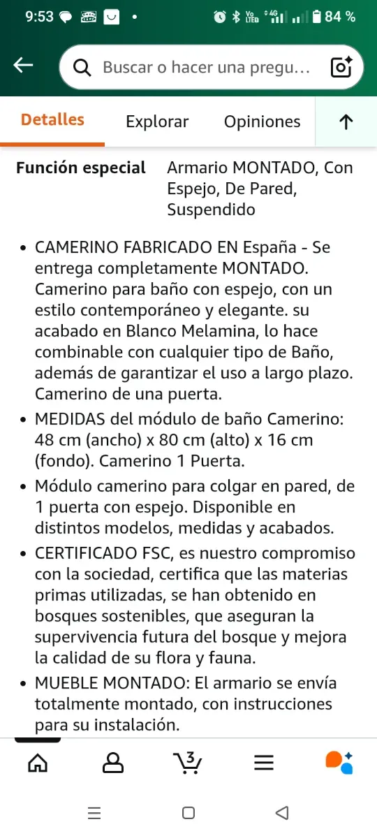 Armario Baño Suspendido con Espejo