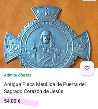 Placa Detente Sagrado Corazón Jesús Antigua año 50