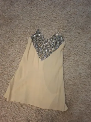 Vestido Zara Joya XS Beige y Plateado