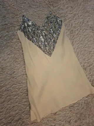Vestido Zara Joya XS Beige y Plateado