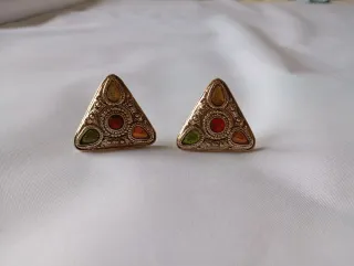 Pendientes Clip Vintage Triángulo Oro Rojo
