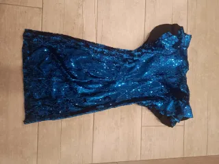 Vestido lentejuelas azul Zara Talla XS