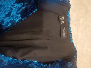 Vestido lentejuelas azul Zara Talla XS