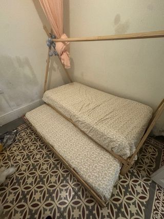 Cama nido casita madera natural