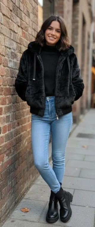 Cazadora bomber pelo negra Overside