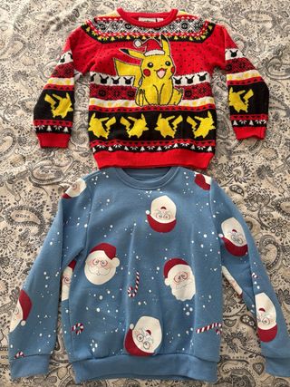 Lote 2 maglie natalizie Pokémon e Babbo Natale taglia 6-7