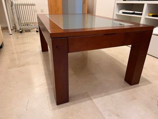 Mesa de centro elevable madera y cristal