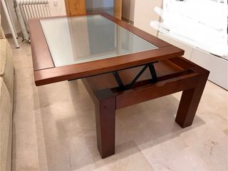 Mesa de centro elevable madera y cristal