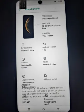 Teléfono Móvil Xioami 15 Ultra verde.