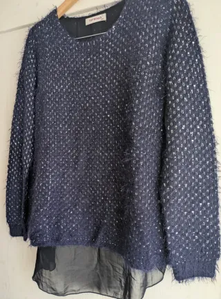 Jersey Top Woman azul lentejuelas