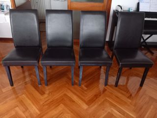 4 Sillas Comedor Piel Sintética Negra
