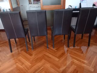 4 Sillas Comedor Piel Sintética Negra
