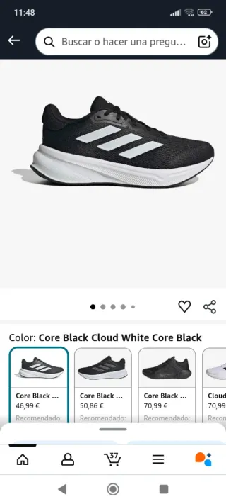 Zapatillas Adidas Running Negras Blancas