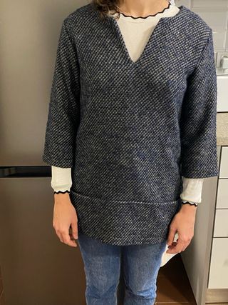 Casaca de lana azul y gris