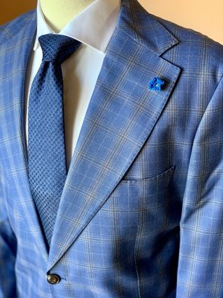 Abito uomo blu a quadri 80% Lana tg 56