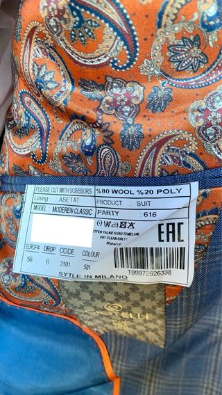 Abito uomo blu a quadri 80% Lana tg 56