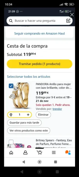Anillo Pandora Lazo Brillante Dorado