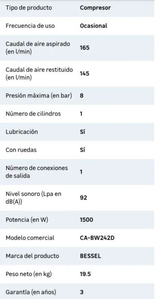 Compresor Bessell 2HP 24L