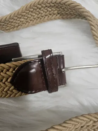 Cinturón trenzado beige y marrón
