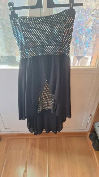 Vestido fiesta lentejuelas negro y plata