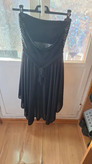 Vestido fiesta lentejuelas negro y plata