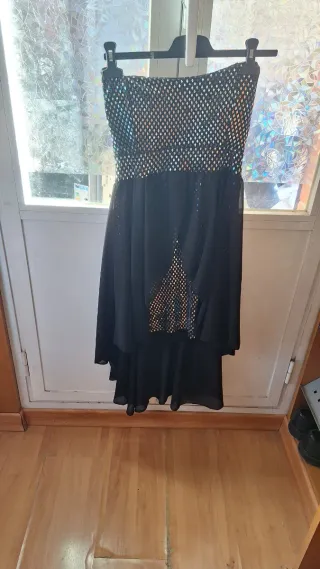 Vestido fiesta lentejuelas negro y plata