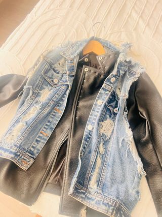 Cazadora vaquera y cuero con tachuelas el chaleco