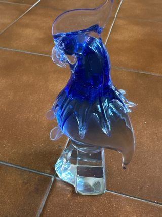 Pareja Loro y Gallo Cristal Murano Azul