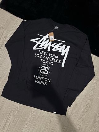 Camiseta Stussy Worldtour Manga Larga Negra