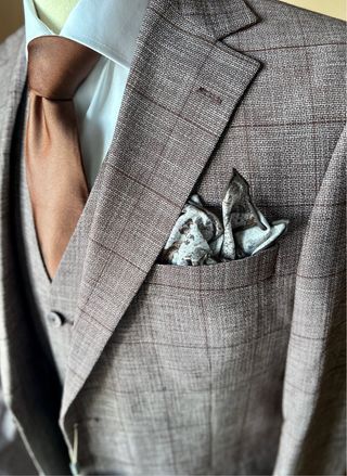 Abito uomo marrone a quadri 3 pezzi tg 50