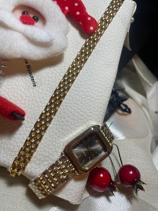 Reloj y Brazalete Dorado Fiesta Navidad