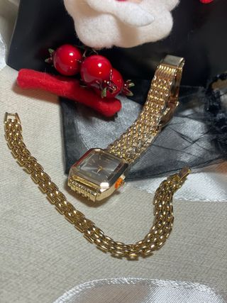 Reloj y Brazalete Dorado Fiesta Navidad