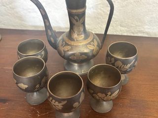 Tetera Marroquí y 5 Vasos Metálicos