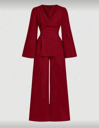 Conjunto elegante mujer rojo burdeos